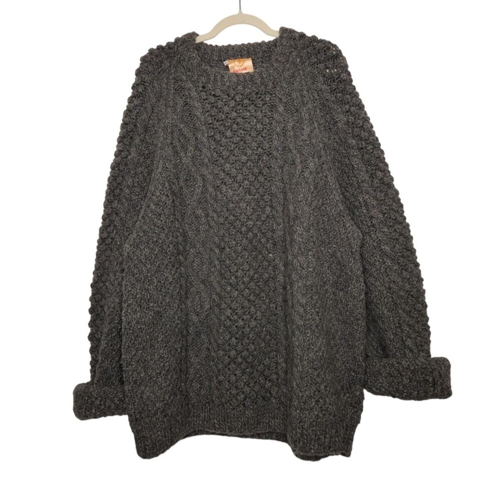 Vintage Spelana Handknit Wool 46 Grandpa Cableknit Fisherman Sweater
